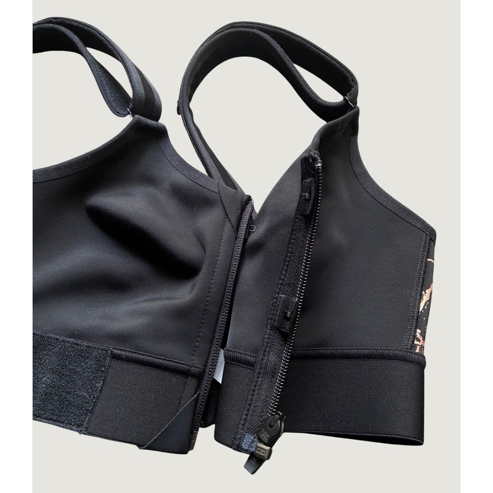 SHEFIT Flex Sports Bra M Black Rose Gold Metallic Marble Print Front Zip - Picture 6 of 10